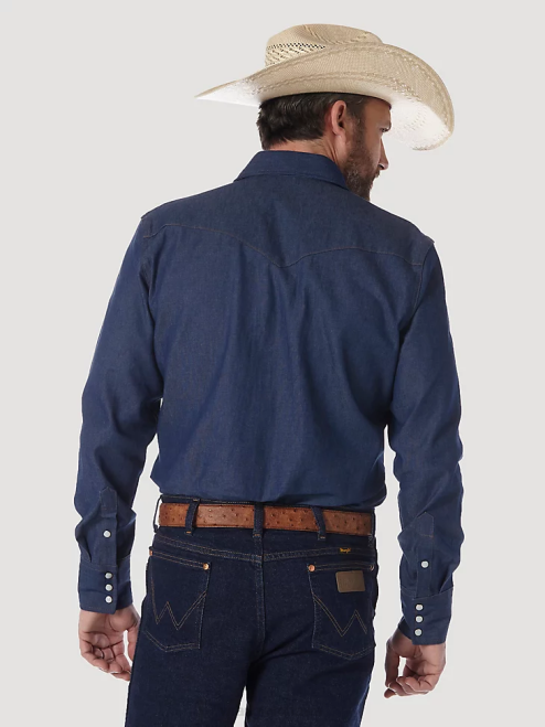 Wrangler Clothing Blue (MS70119) Men Cowboy Cut Firm Finish Long Sleeve Western Snap Solid Work Shirt 8V2H420