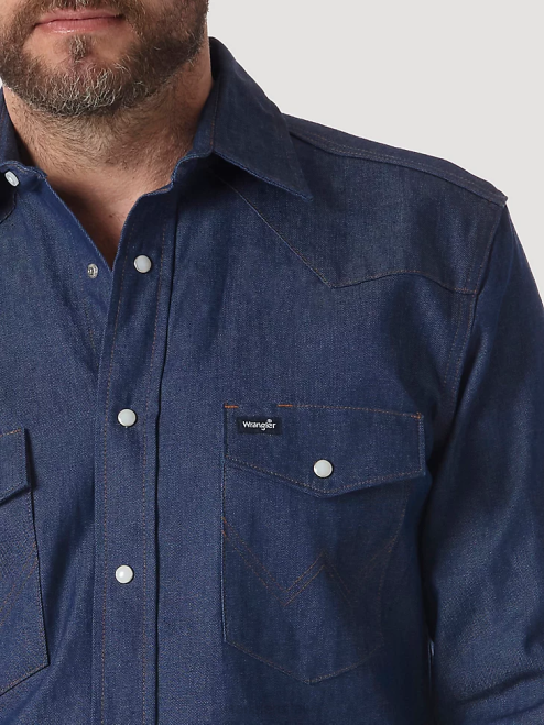 Wrangler Clothing Blue (MS70119) Men Cowboy Cut Firm Finish Long Sleeve Western Snap Solid Work Shirt 8V2H420