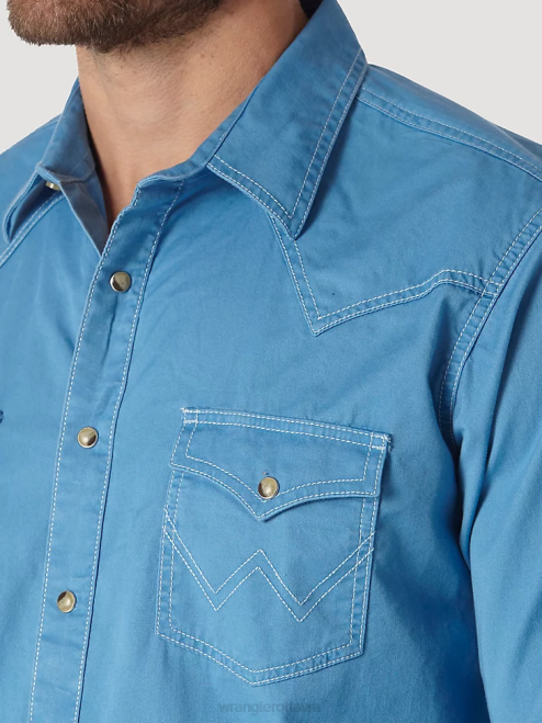 Wrangler Clothing Blue (MVR507J) Men Contrast Trim Western Two Snap Flap Pocket Shirt 8V2H438