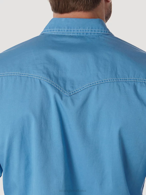 Wrangler Clothing Blue (MVR507J) Men Contrast Trim Western Two Snap Flap Pocket Shirt 8V2H438
