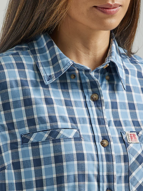 Wrangler Clothing Blue Deep (112325690) Women RIGGS Workwear Short Sleeve Foreman Button Down Shirt 8V2H907