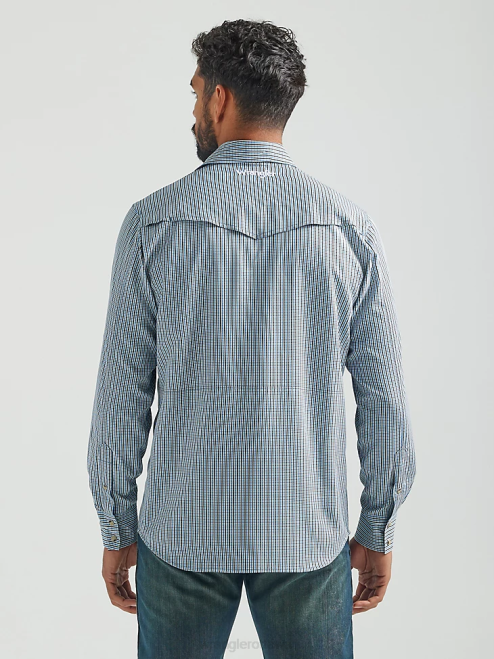 Wrangler Clothing Blue Gray (112326154) Men Performance Snap Long Sleeve Plaid Shirt 8V2H436