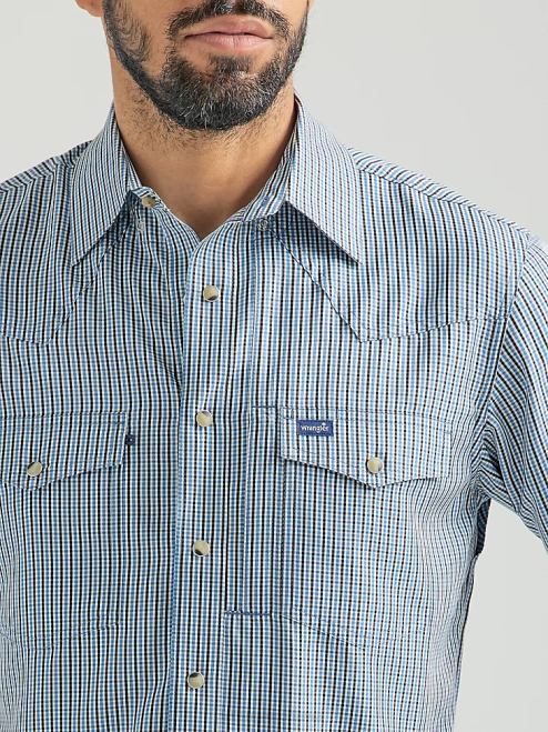Wrangler Clothing Blue Gray (112326154) Men Performance Snap Long Sleeve Plaid Shirt 8V2H436