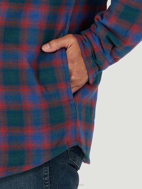 Wrangler Clothing Blue/Red (ZHEEPAB) Men Authentics Quilted Flannel Shirt Jacket 8V2H392