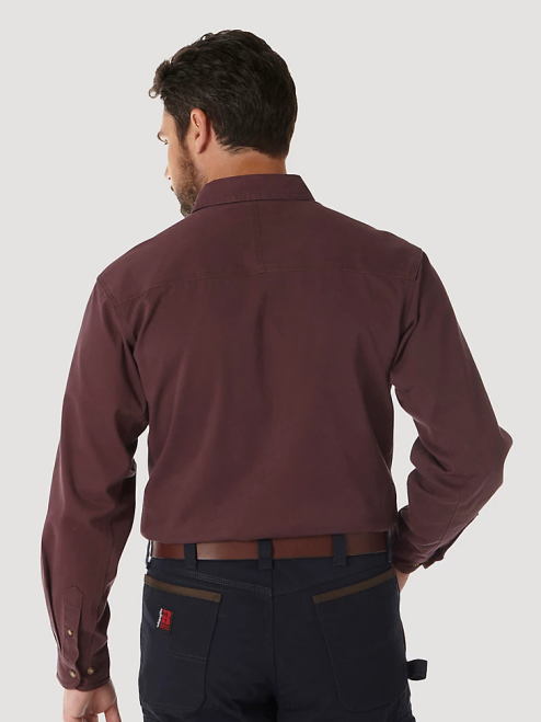 Wrangler Clothing Burgundy (3W501BG) Men RIGGS Workwear Long Sleeve Button Down Solid Twill Work Shirt 8V2H352