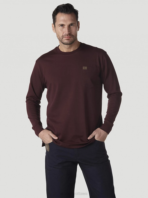 Wrangler Clothing Burgundy (3W710BG) Men RIGGS Workwear Long Sleeve Pocket T-Shirt 8V2H274
