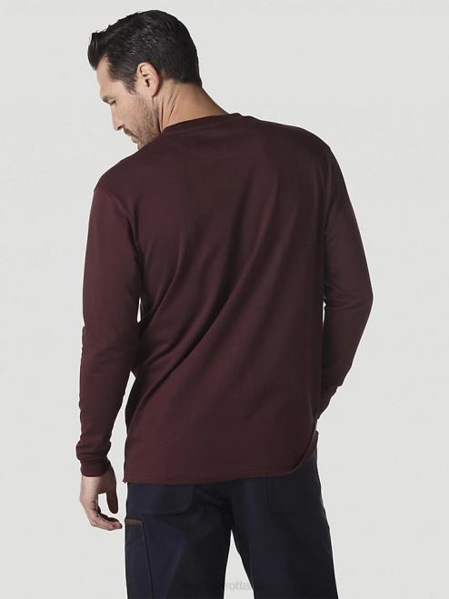 Wrangler Clothing Burgundy (3W710BG) Men RIGGS Workwear Long Sleeve Pocket T-Shirt 8V2H274