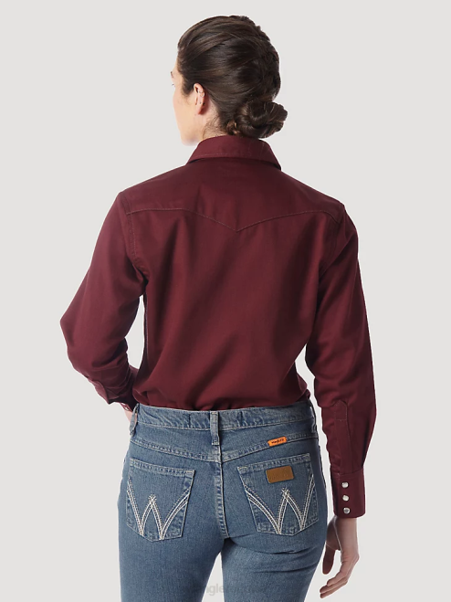 Wrangler Clothing Burgundy (FRLW04R) Women FR Flame Resistant Long Sleeve Solid 8V2H895