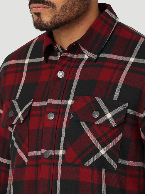 Wrangler Clothing Cabernet (112324455) Men Heavyweight Plaid Sherpa Lined Shirt Jacket 8V2H387