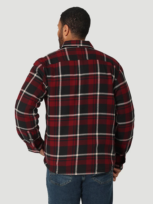 Wrangler Clothing Cabernet (112324455) Men Heavyweight Plaid Sherpa Lined Shirt Jacket 8V2H387