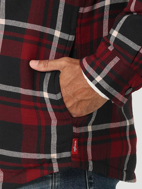 Wrangler Clothing Cabernet (112324455) Men Heavyweight Plaid Sherpa Lined Shirt Jacket 8V2H387