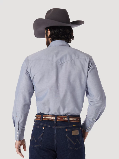 Wrangler Clothing Chambray (70130MW) Men Cowboy Cut Work Western Rigid Denim Long Sleeve Shirt 8V2H440