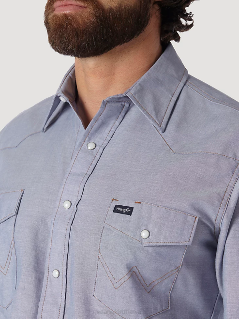 Wrangler Clothing Chambray (70130MW) Men Cowboy Cut Work Western Rigid Denim Long Sleeve Shirt 8V2H440