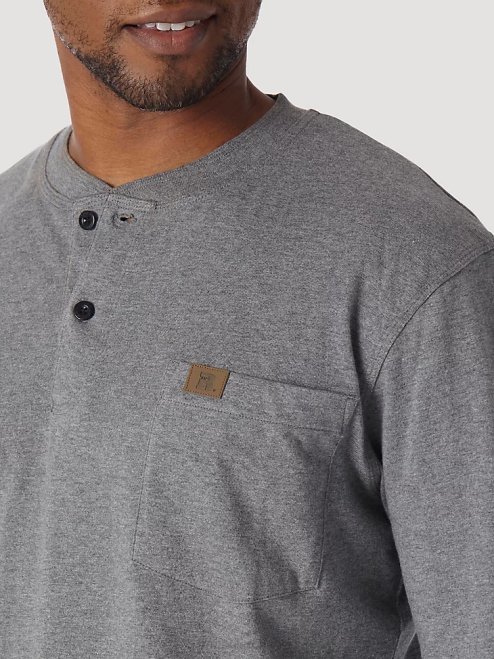 Wrangler Clothing Charcoal Grey (3W750CH) Men RIGGS Workwear Long Sleeve Solid Henley 8V2H288