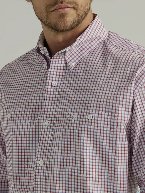 Wrangler Clothing Check Red (112327838) Men George Strait Long Sleeve Button Down Two Pocket Plaid Shirt 8V2H325