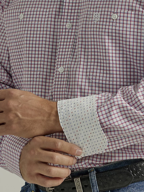 Wrangler Clothing Check Red (112327838) Men George Strait Long Sleeve Button Down Two Pocket Plaid Shirt 8V2H325