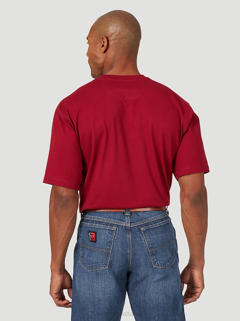 Wrangler Clothing Currant Red (3W701CR) Men RIGGS Workwear Short Sleeve 1 Pocket Performance T-Shirt 8V2H276