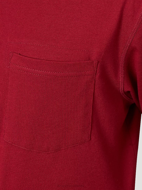Wrangler Clothing Currant Red (3W701CR) Men RIGGS Workwear Short Sleeve 1 Pocket Performance T-Shirt 8V2H276