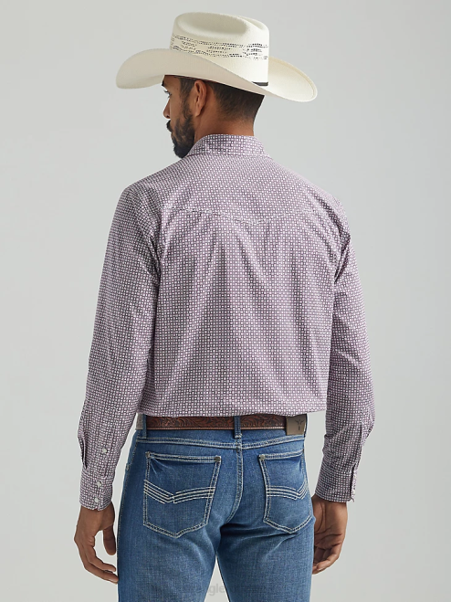 Wrangler Clothing Dark Pink (112324836) Men 20X Competition Advanced Comfort Long Sleeve Western Snap Print Shirt 8V2H483