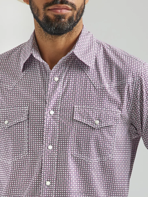 Wrangler Clothing Dark Pink (112324836) Men 20X Competition Advanced Comfort Long Sleeve Western Snap Print Shirt 8V2H483