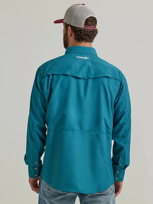 Wrangler Clothing Deep Teal (112326173) Men Performance Snap Long Sleeve Solid Shirt 8V2H433