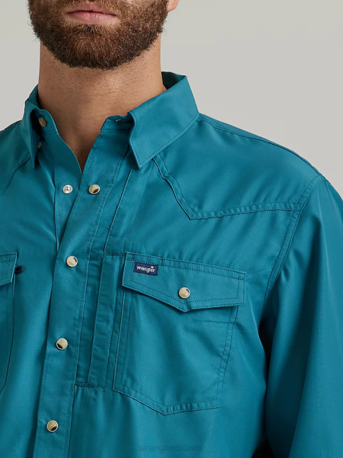 Wrangler Clothing Deep Teal (112326173) Men Performance Snap Long Sleeve Solid Shirt 8V2H433