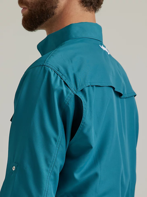 Wrangler Clothing Deep Teal (112326173) Men Performance Snap Long Sleeve Solid Shirt 8V2H433
