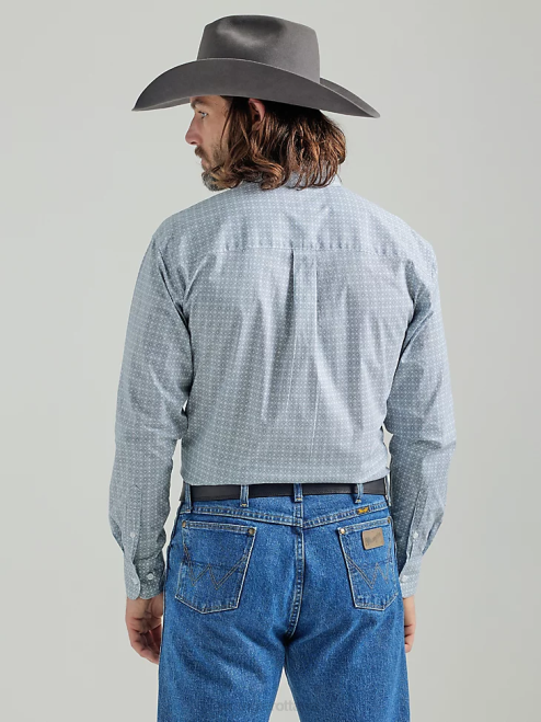 Wrangler Clothing Grey (112324885) Men George Strait Long Sleeve Two Pocket Button Down Print Shirt 8V2H367