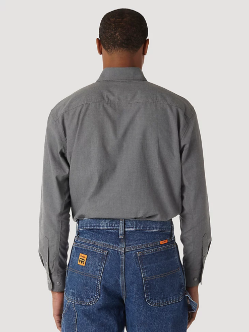 Wrangler Clothing Grey (FR3W01G) Men RIGGS Workwear FR Flame Resistant Twill Solid Work Shirt 8V2H401