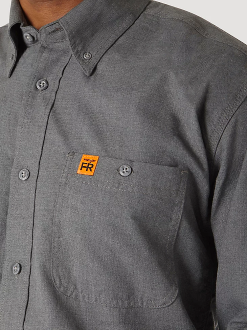 Wrangler Clothing Grey (FR3W01G) Men RIGGS Workwear FR Flame Resistant Twill Solid Work Shirt 8V2H401