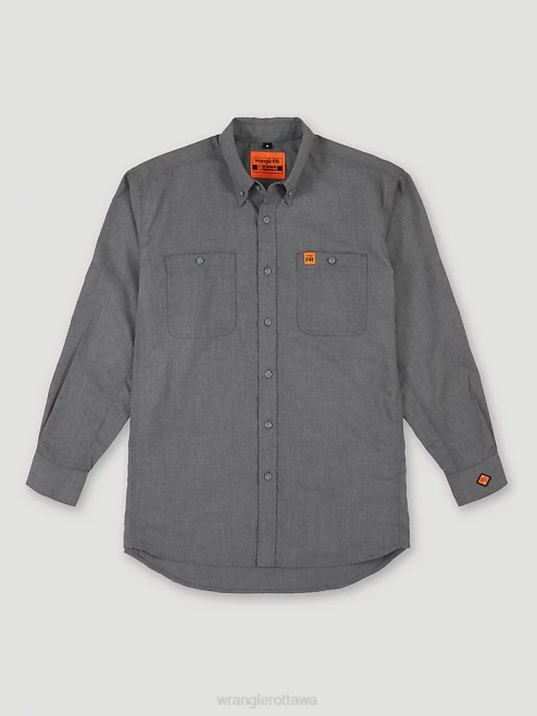 Wrangler Clothing Grey (FR3W01G) Men RIGGS Workwear FR Flame Resistant Twill Solid Work Shirt 8V2H401