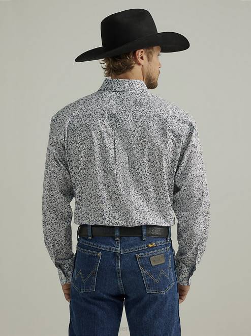 Wrangler Clothing Indigo Scroll (112328238) Men George Strait Long Sleeve Two Pocket Button Down Print Shirt 8V2H369