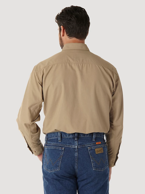 Wrangler Clothing Khaki (FR3W01K) Men RIGGS Workwear FR Flame Resistant Twill Solid Work Shirt 8V2H403