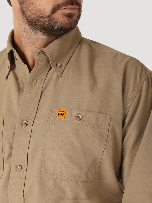 Wrangler Clothing Khaki (FR3W01K) Men RIGGS Workwear FR Flame Resistant Twill Solid Work Shirt 8V2H403