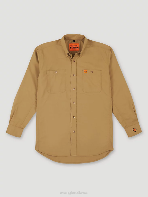 Wrangler Clothing Khaki (FR3W01K) Men RIGGS Workwear FR Flame Resistant Twill Solid Work Shirt 8V2H403