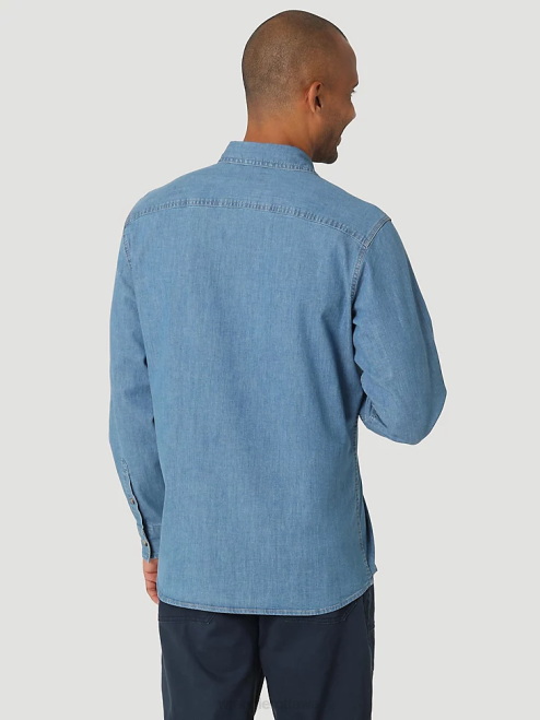 Wrangler Clothing Light Wash (112324398) Men Long Sleeve Twill/Denim Shirt 8V2H375
