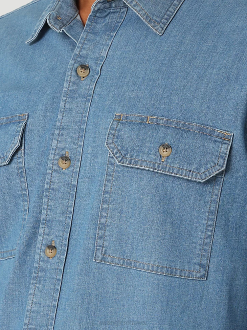 Wrangler Clothing Light Wash (112324398) Men Long Sleeve Twill/Denim Shirt 8V2H375