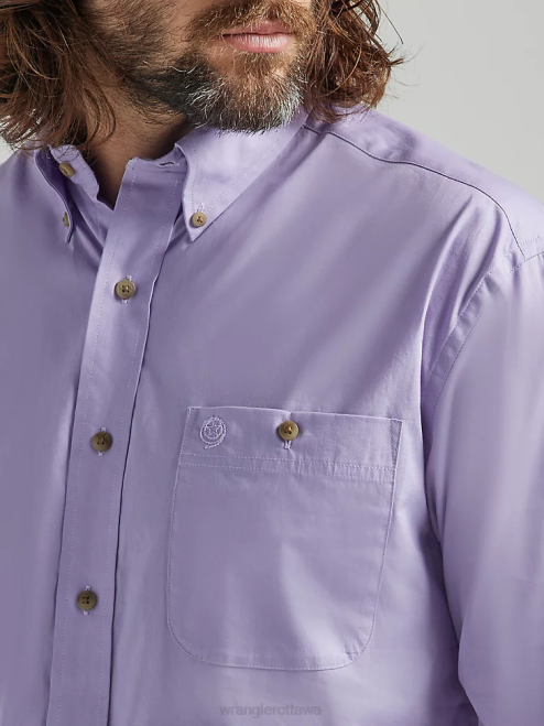 Wrangler Clothing Lilac (112324859) Men George Strait Long Sleeve Button Down Solid Shirt 8V2H293