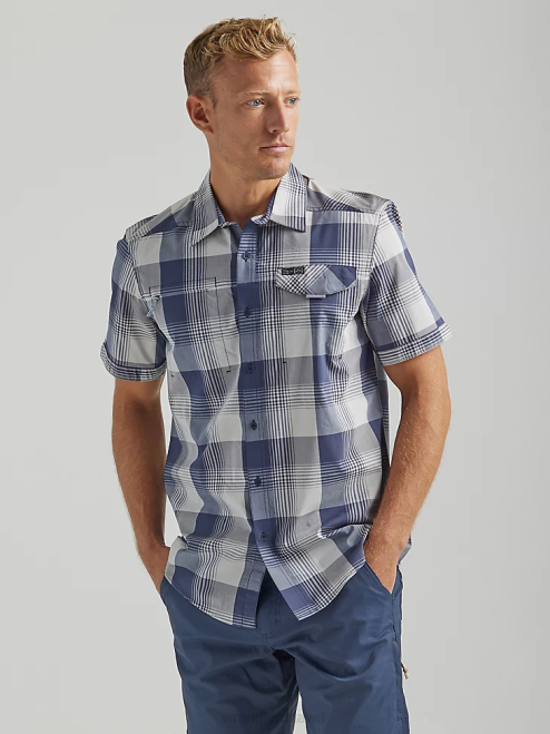 Wrangler Clothing Mist (112333854) Men ATG Asymmetrical Zip Pocket Plaid Shirt 8V2H634