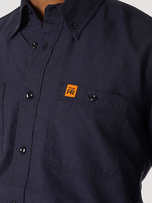 Wrangler Clothing Navy (FR3W01N) Men RIGGS Workwear FR Flame Resistant Twill Solid Work Shirt 8V2H402