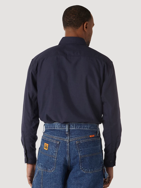 Wrangler Clothing Navy (FR3W01N) Men RIGGS Workwear FR Flame Resistant Twill Solid Work Shirt 8V2H402