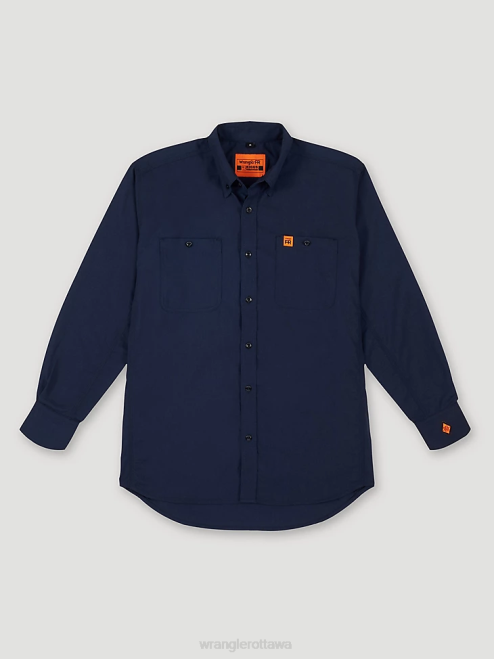 Wrangler Clothing Navy (FR3W01N) Men RIGGS Workwear FR Flame Resistant Twill Solid Work Shirt 8V2H402