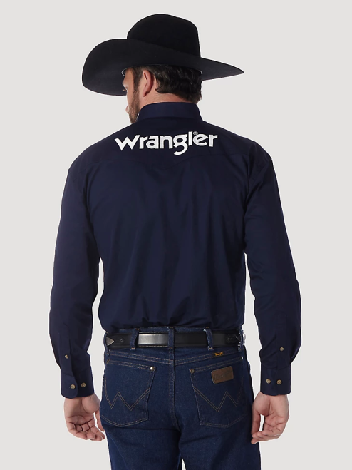 Wrangler Clothing Navy (MP2327N) Men Logo Long Sleeve Button Down Solid Shirt 8V2H395