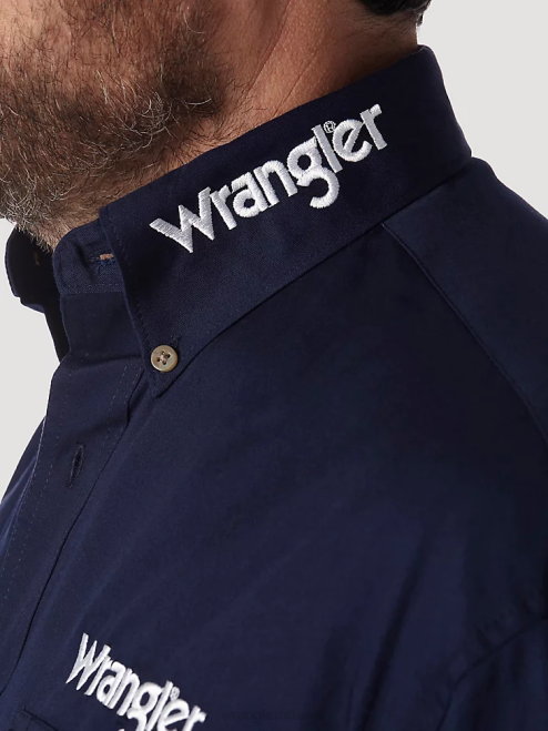 Wrangler Clothing Navy (MP2327N) Men Logo Long Sleeve Button Down Solid Shirt 8V2H395