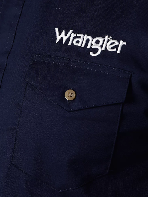 Wrangler Clothing Navy (MP2327N) Men Logo Long Sleeve Button Down Solid Shirt 8V2H395