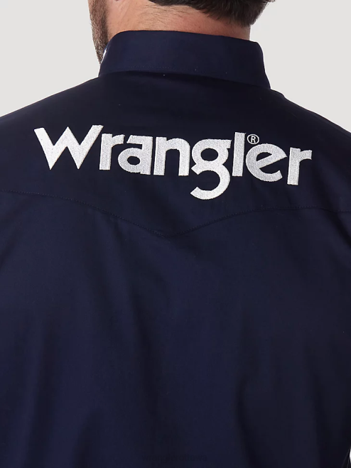 Wrangler Clothing Navy (MP2327N) Men Logo Long Sleeve Button Down Solid Shirt 8V2H395