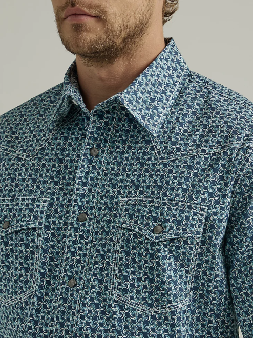 Wrangler Clothing Navy Twilight (112327799) Men 20X Competition Advanced Comfort Short Sleeve Western Snap Print Shirt 8V2H503