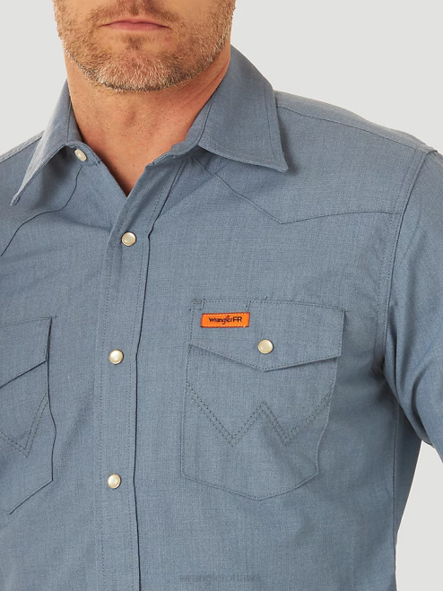 Wrangler Clothing Navy/Black (FR123BL) Men FR Flame Resistant Long Sleeve Western Snap Plaid Shirt 8V2H500