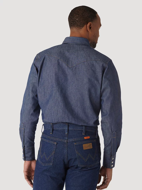 Wrangler Clothing Navy/Black (FR123BL) Men FR Flame Resistant Long Sleeve Western Snap Plaid Shirt 8V2H500