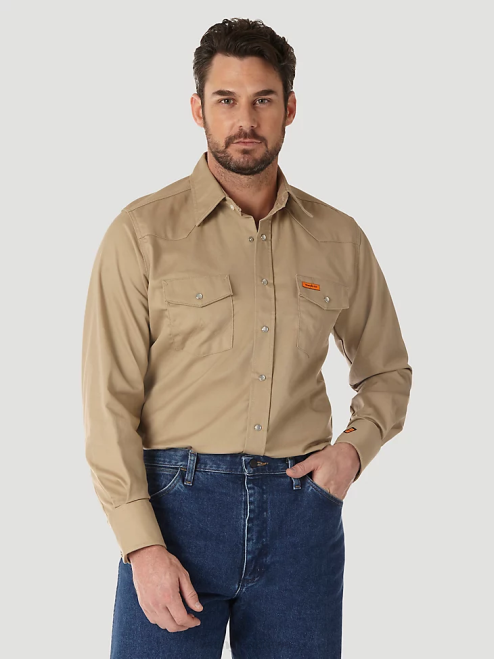 Wrangler Clothing Navy/Black (FR123BL) Men FR Flame Resistant Long Sleeve Western Snap Plaid Shirt 8V2H500